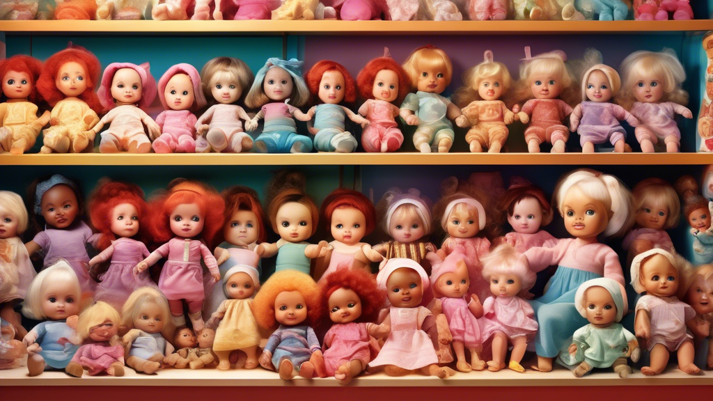 An illustrated guide showing a variety of baby dolls with unique features, nestled among excited parents and children in a warmly lit toy store, with a clear, informative comparison chart floating above them.